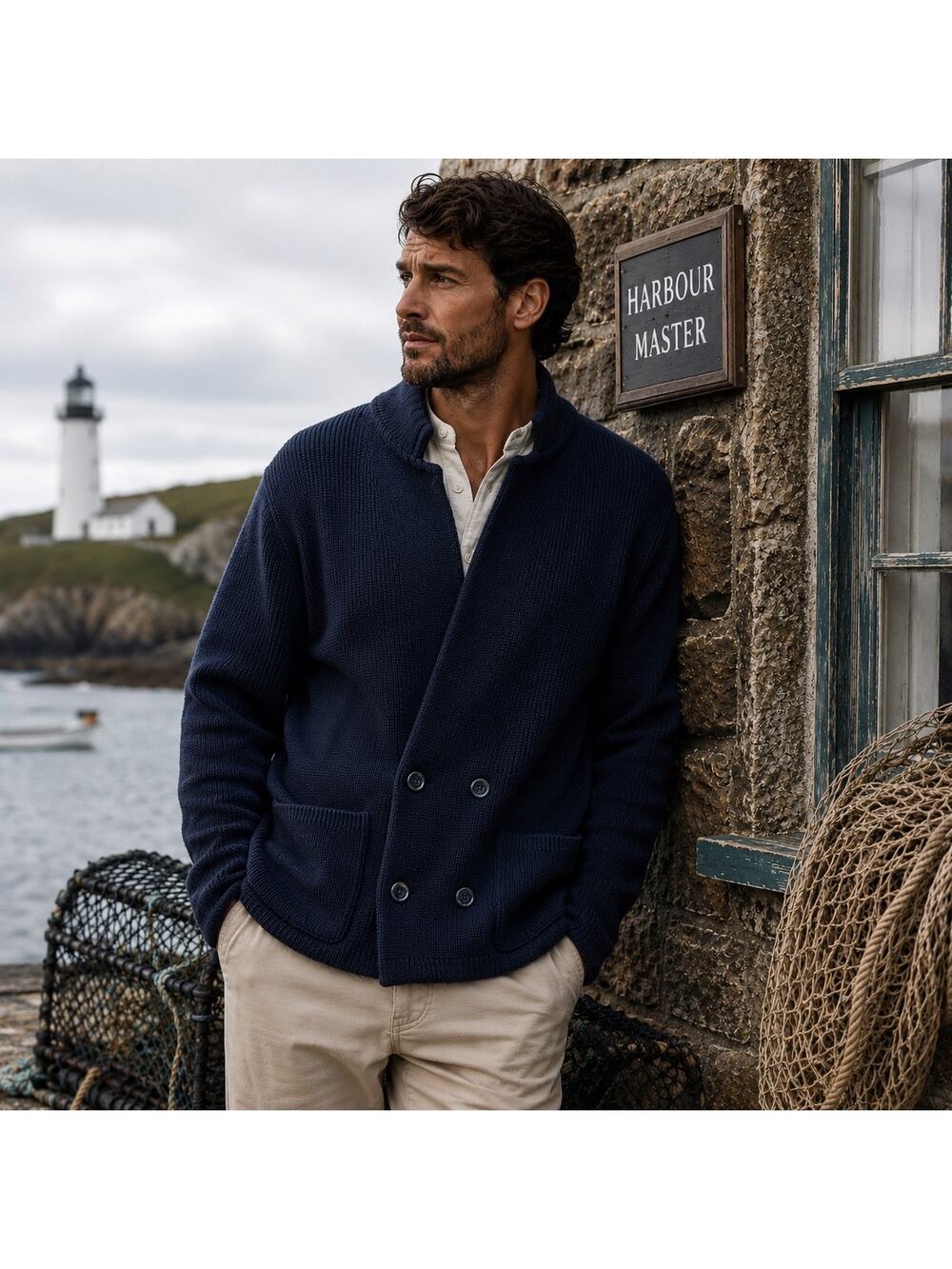 Calvari Cardigan Mens Sweater Sz 50/52 Old Money Fisherman Preppy Heritage Navy